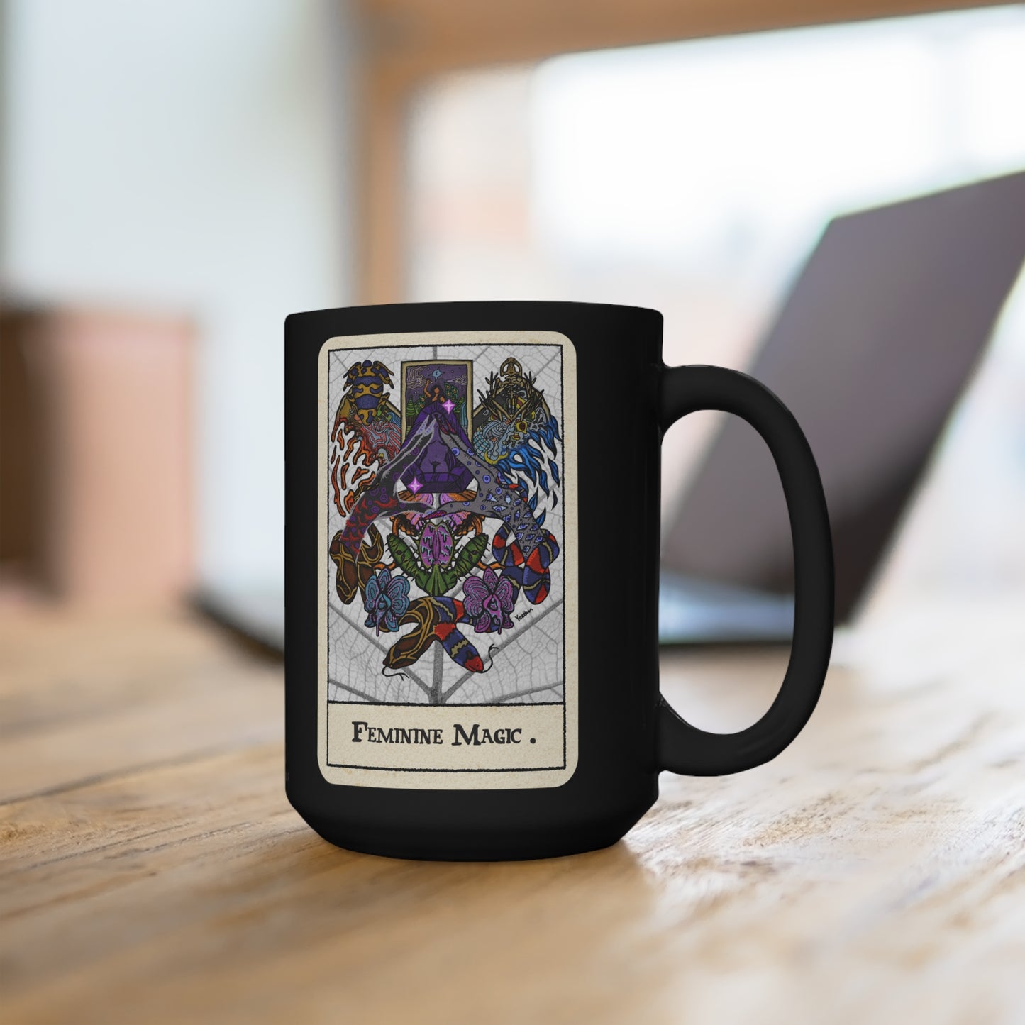 Feminine Magic Black Ceramic Mug 15oz